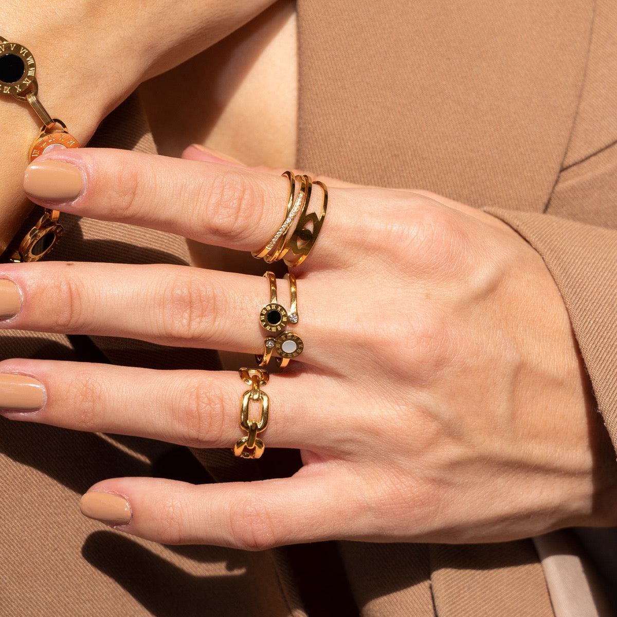 Evil Eye Adjustable Ring - Gold Tone
