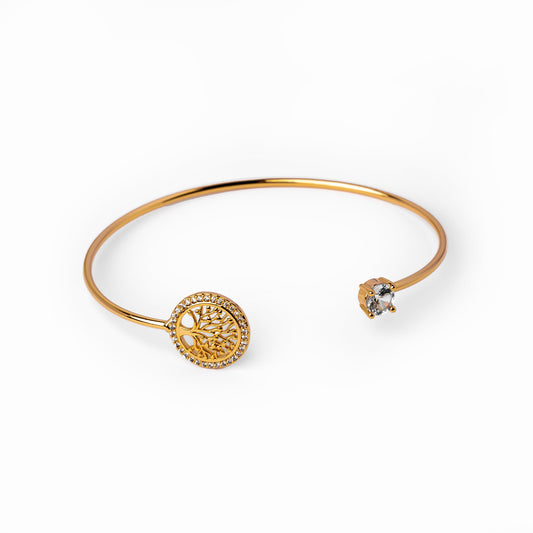 Tree of Life Stone Bangle Bracelet - Gold