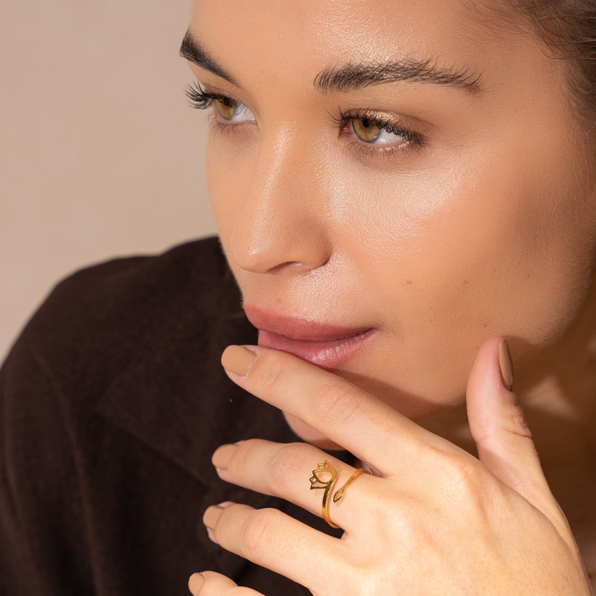 Lotus Adjustable Ring - Gold Tone