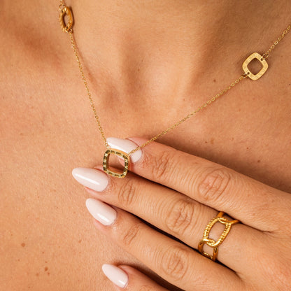 Square Regina Numeral Pendant Necklace - Gold Tone