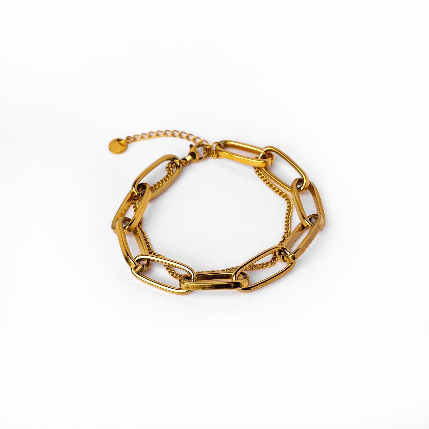 Clip Figaro Double Chain Bracelet 14K - Gold Tone