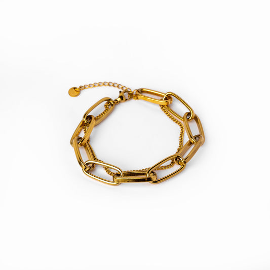 Clip Figaro Double Chain Bracelet 14K - Gold Tone