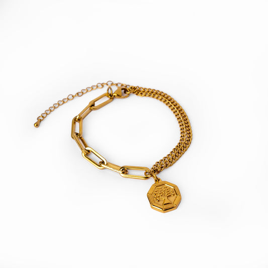 Tree Of Life Contrast Clip Pendant Bracelet - Gold Tone