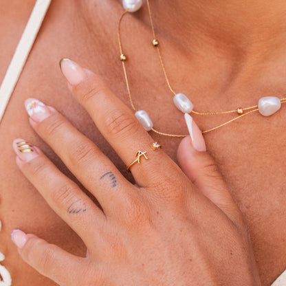 Scripture Stone Initial Adjustable Ring - Gold Tone
