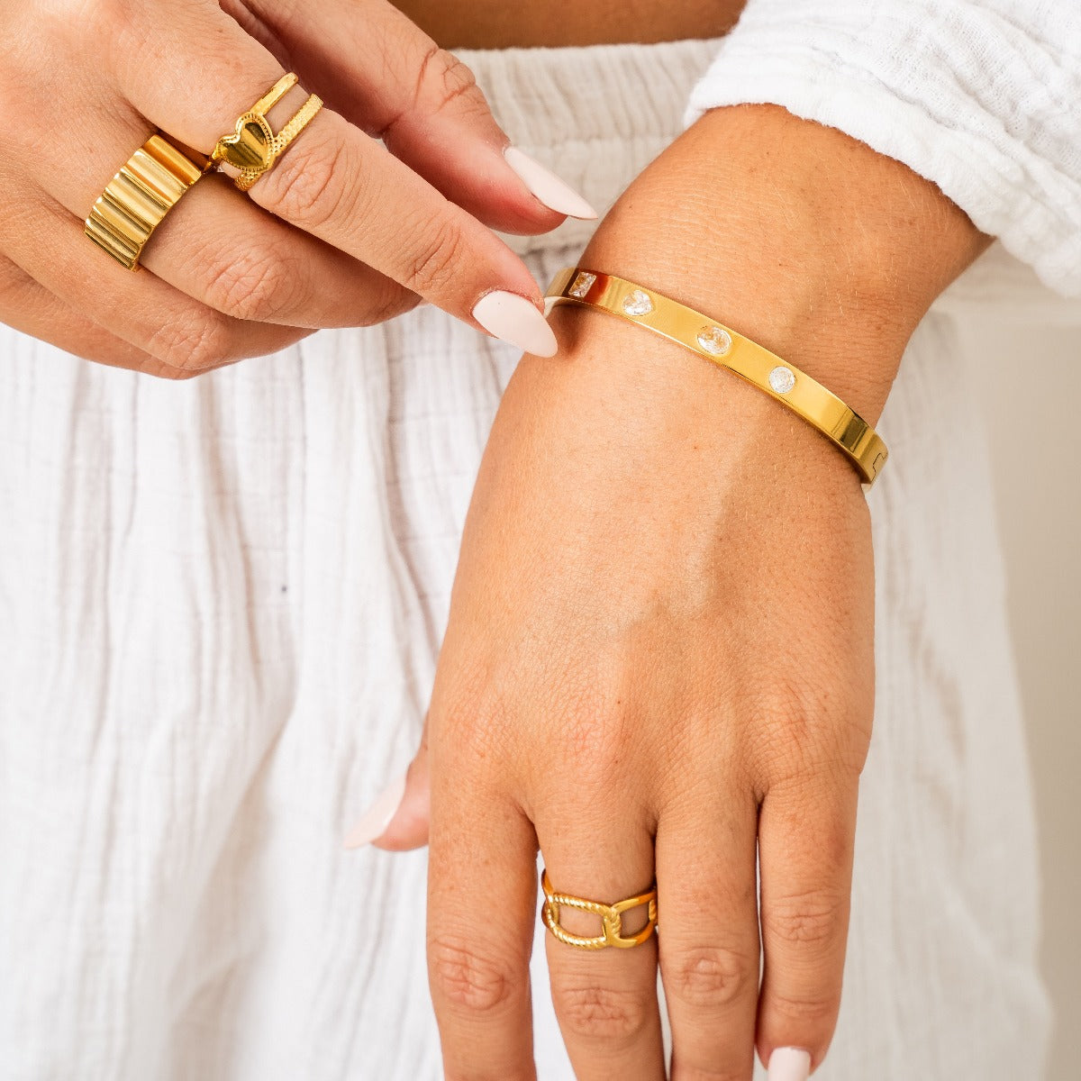 Multi Shape Stone Bracelet - Gold Tone