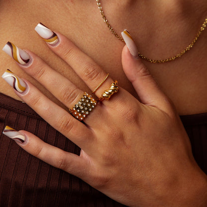 Thin Rope Twist Chain Ring - Gold Tone