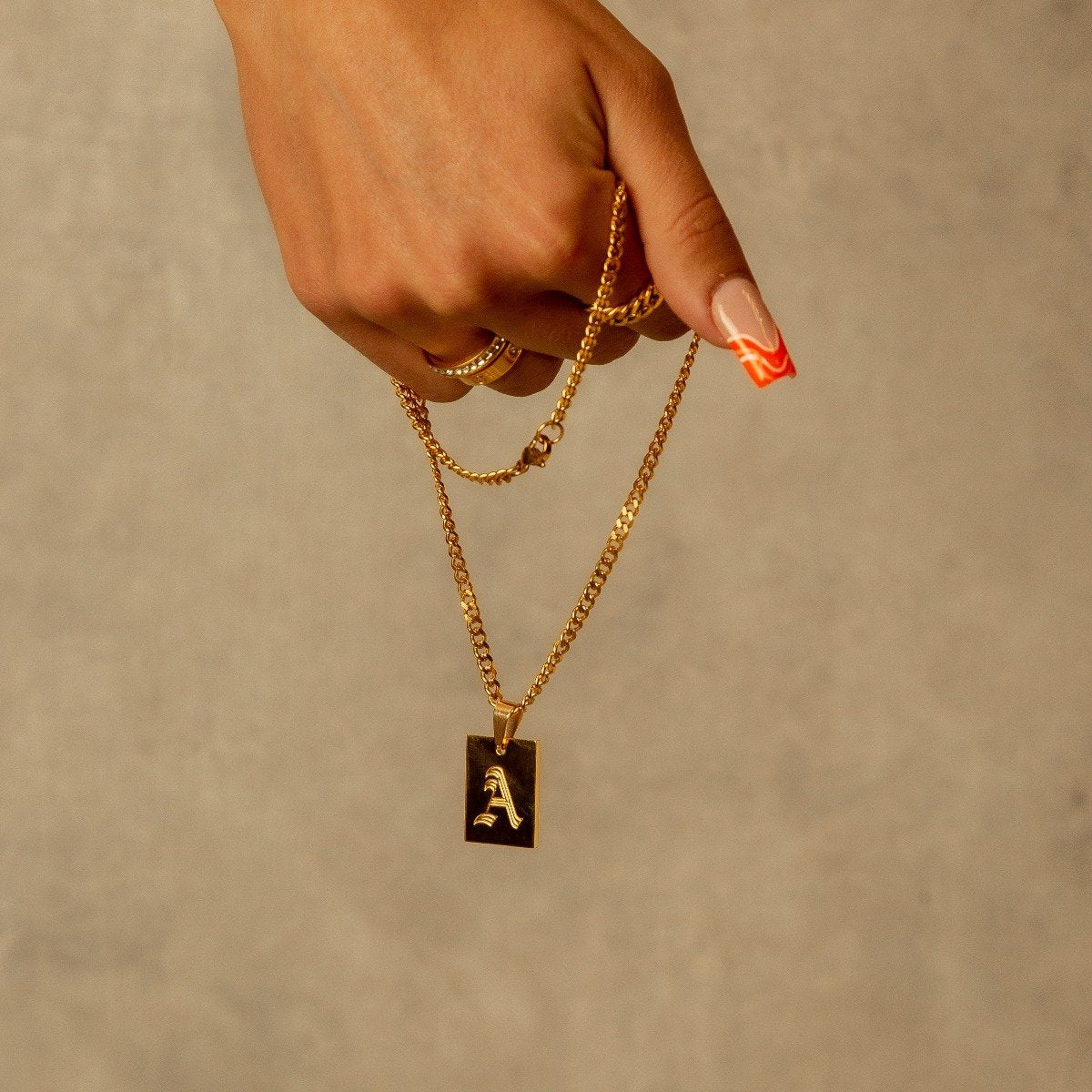 Personalised Old English Letter Necklace - Gold Tone
