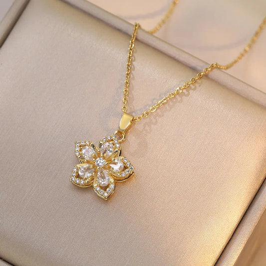 Mia Elegant Gold Necklace with Zircon Flower Pendant for Women