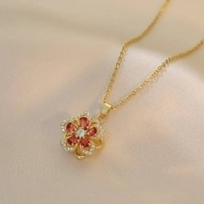 Mia Elegant Gold Necklace with Zircon Flower Pendant for Women