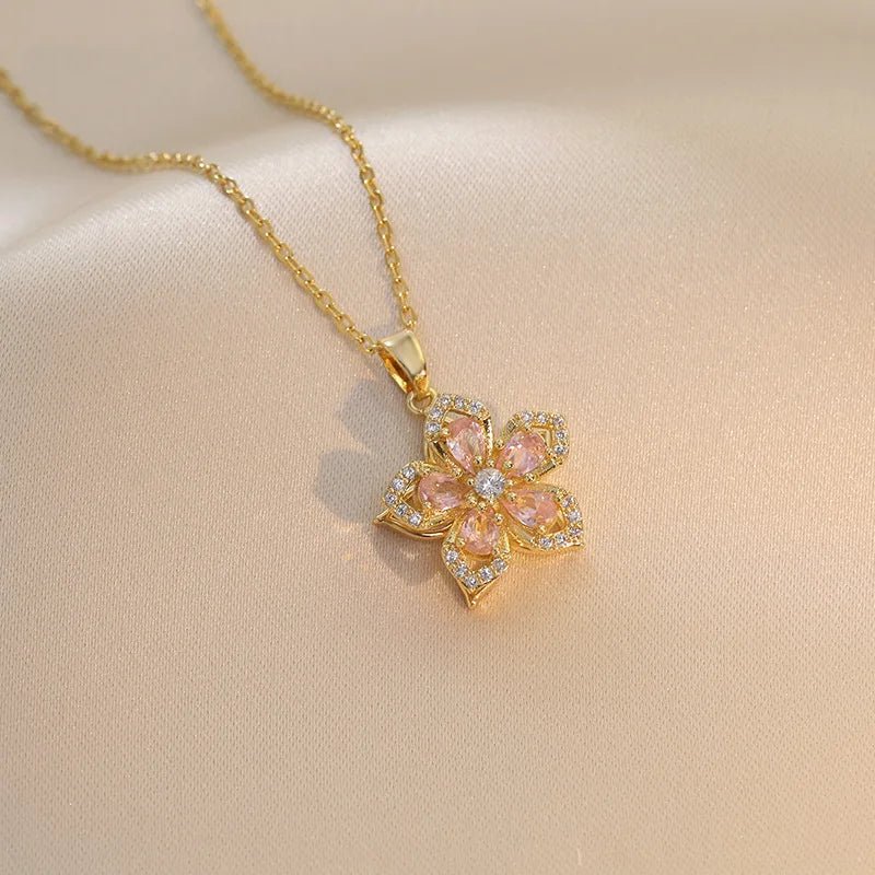 Mia Elegant Gold Necklace with Zircon Flower Pendant for Women