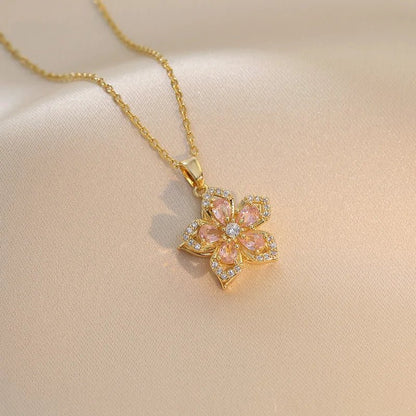 Mia Elegant Gold Necklace with Zircon Flower Pendant for Women