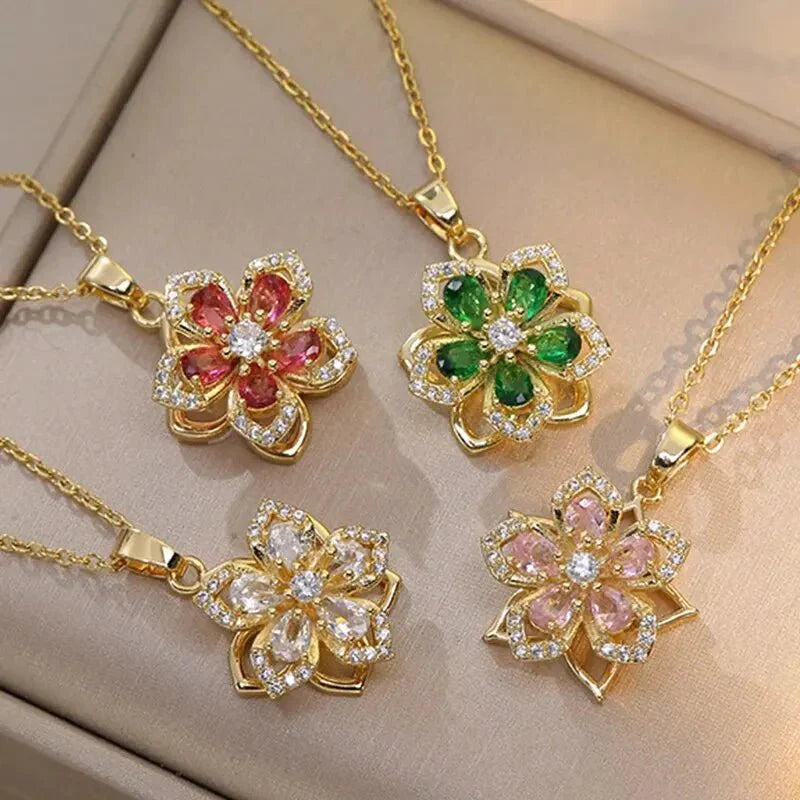Mia Elegant Gold Necklace with Zircon Flower Pendant for Women
