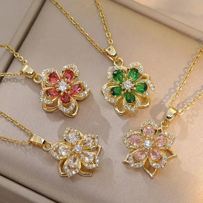 Mia Elegant Gold Necklace with Zircon Flower Pendant for Women